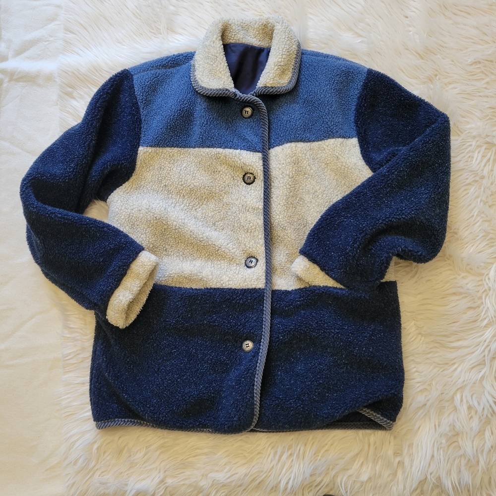 CS Signature Jacket Sz S Reversible Sherpa Windbreaker Blue Colorblock Coat Vtg